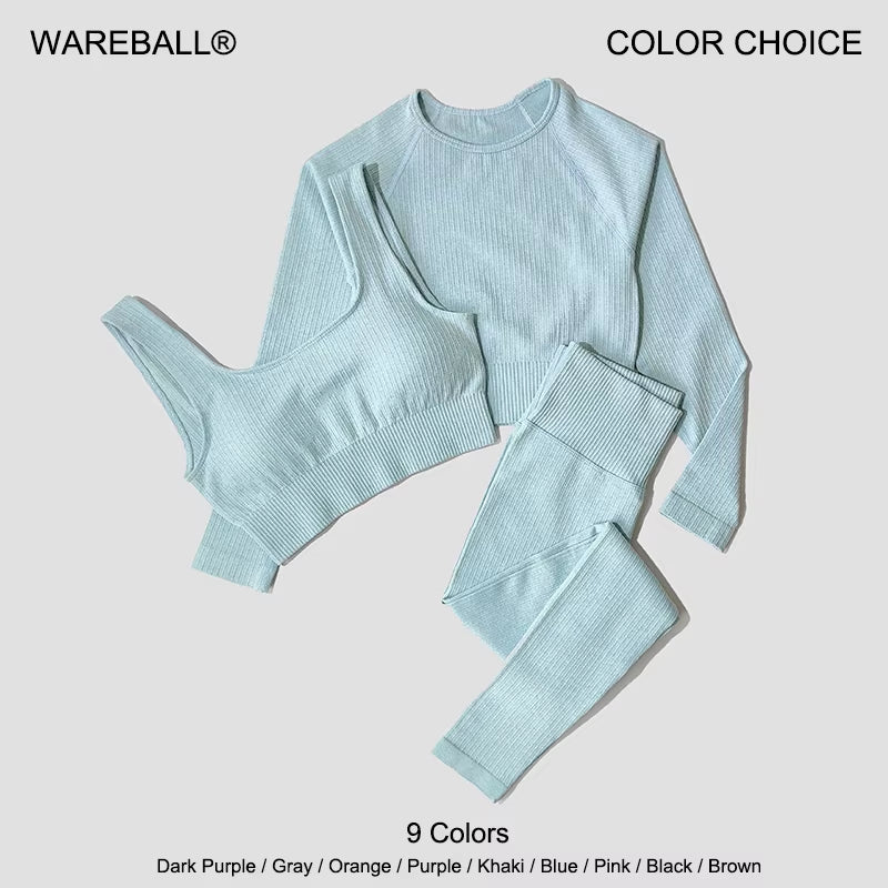 Women'S Sportswear Yoga Set Workout Clothes Athletic Wear Sports Gym Legging Seamless Fitness Bra Crop Top Long Sleeve Yoga Suit